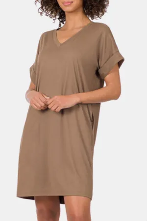 Hazel Blues® |  Zenana Rolled Short Sleeve V-Neck Dress