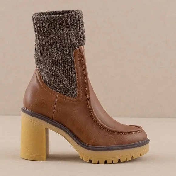 Heeled Platform Sweater Sock Boots - Oasis Society