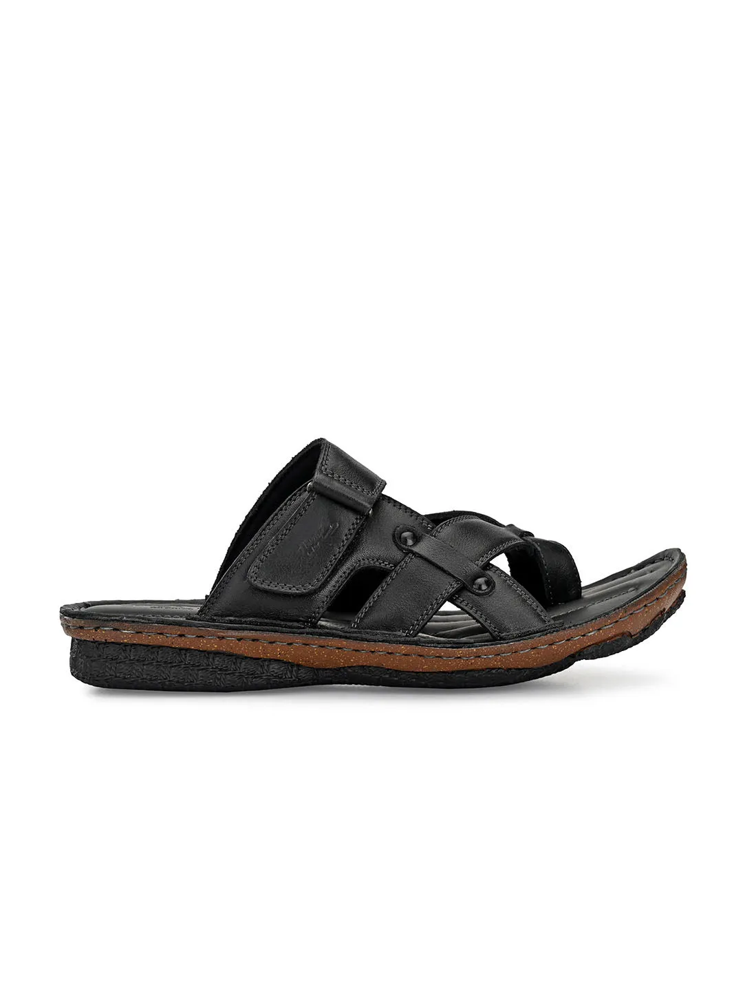 HITZ7348 Men's Black Leather Casual Open Slipper