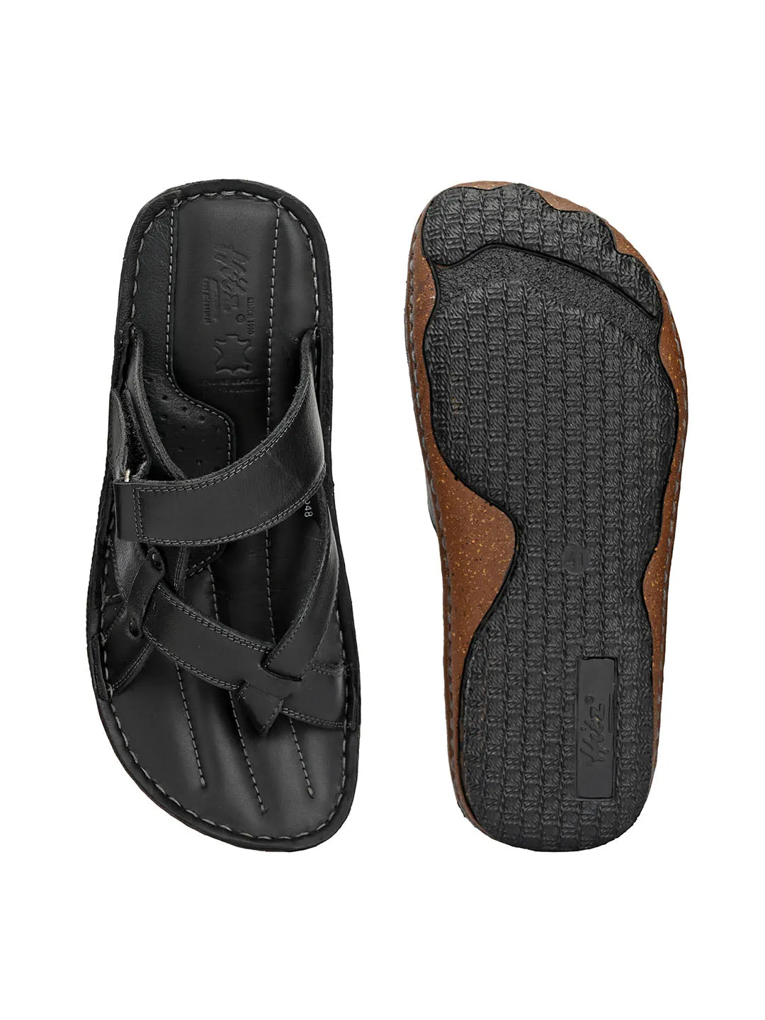 HITZ7348 Men's Black Leather Casual Open Slipper