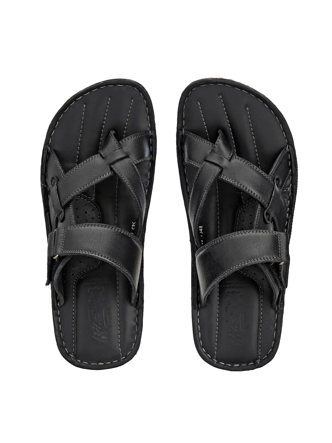 HITZ7348 Men's Black Leather Casual Open Slipper