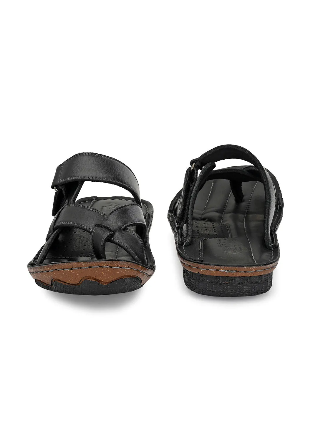 HITZ7348 Men's Black Leather Casual Open Slipper