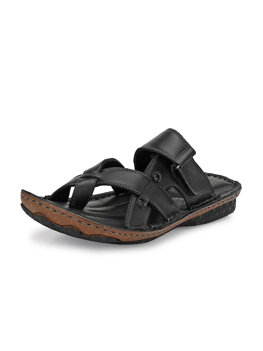 HITZ7348 Men's Black Leather Casual Open Slipper
