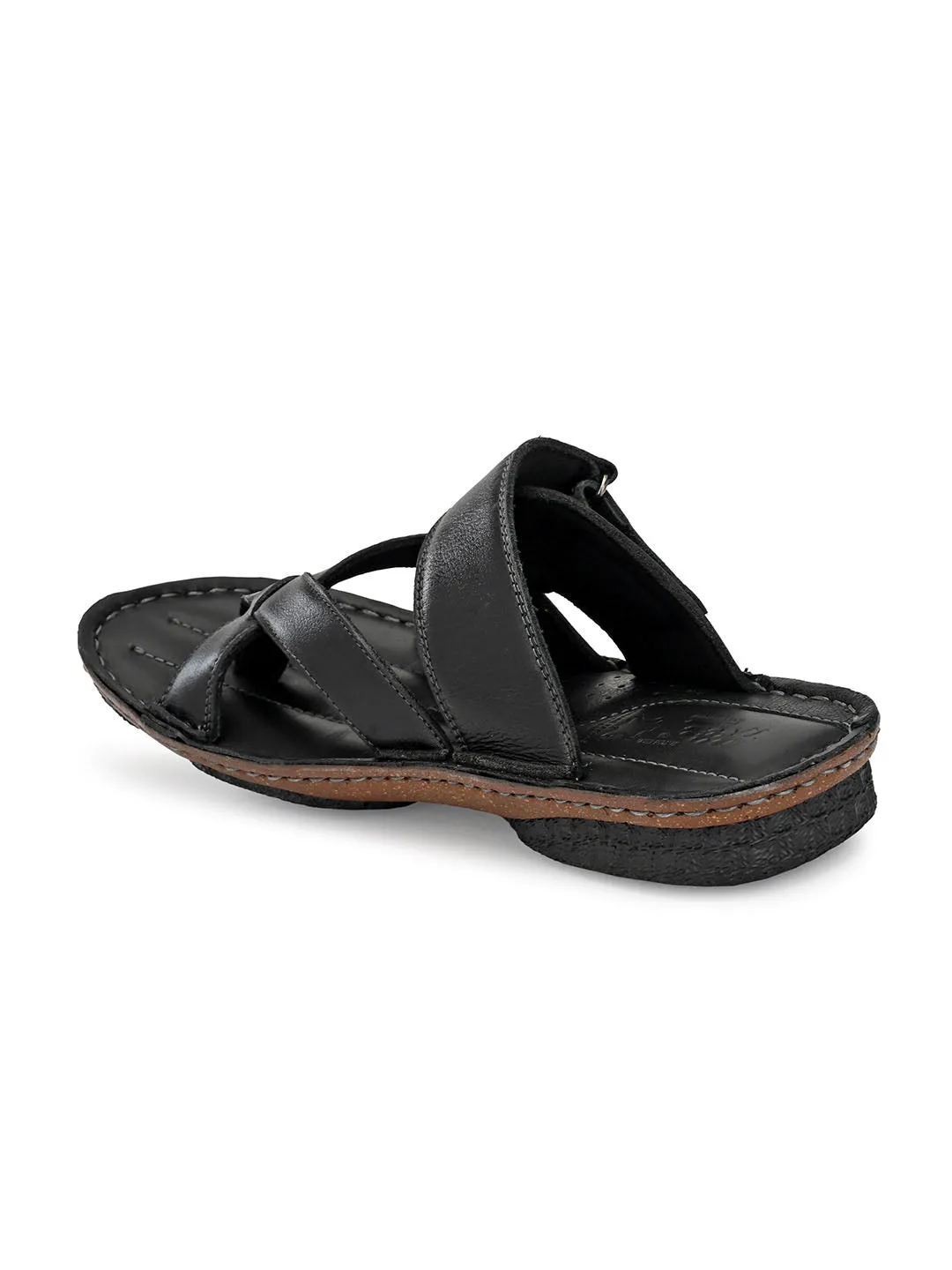 HITZ7348 Men's Black Leather Casual Open Slipper