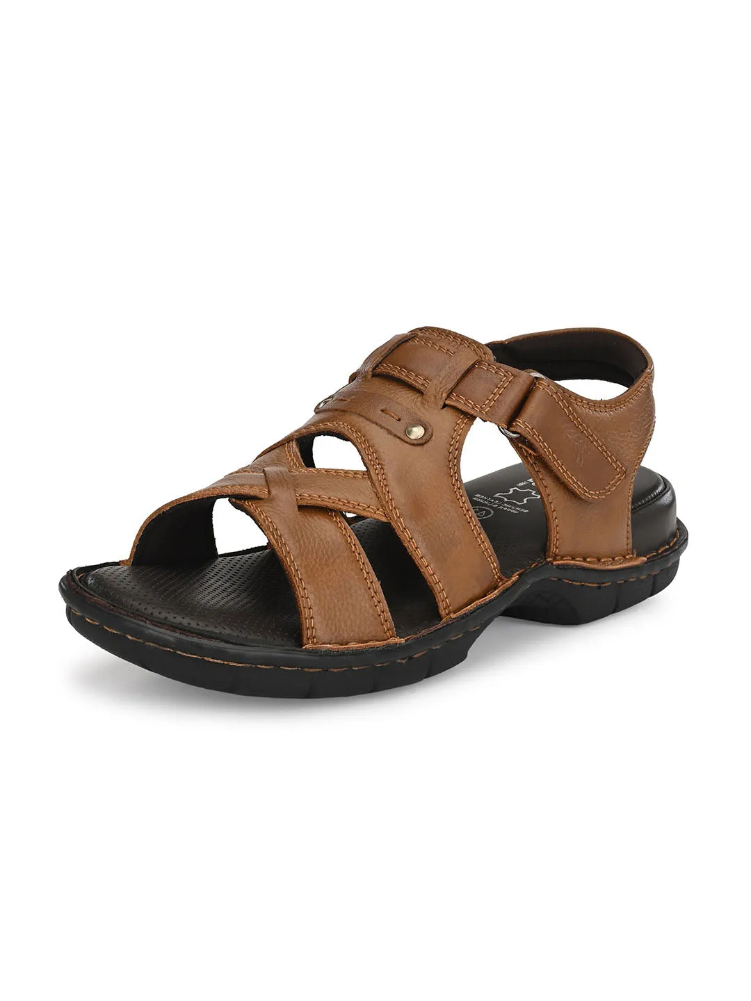 HITZ9214 Men's Tan Leather Casual Velcro Sandals