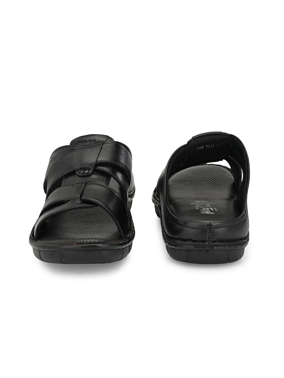HITZ9614 Men's Black Leather Casual Open Slipper