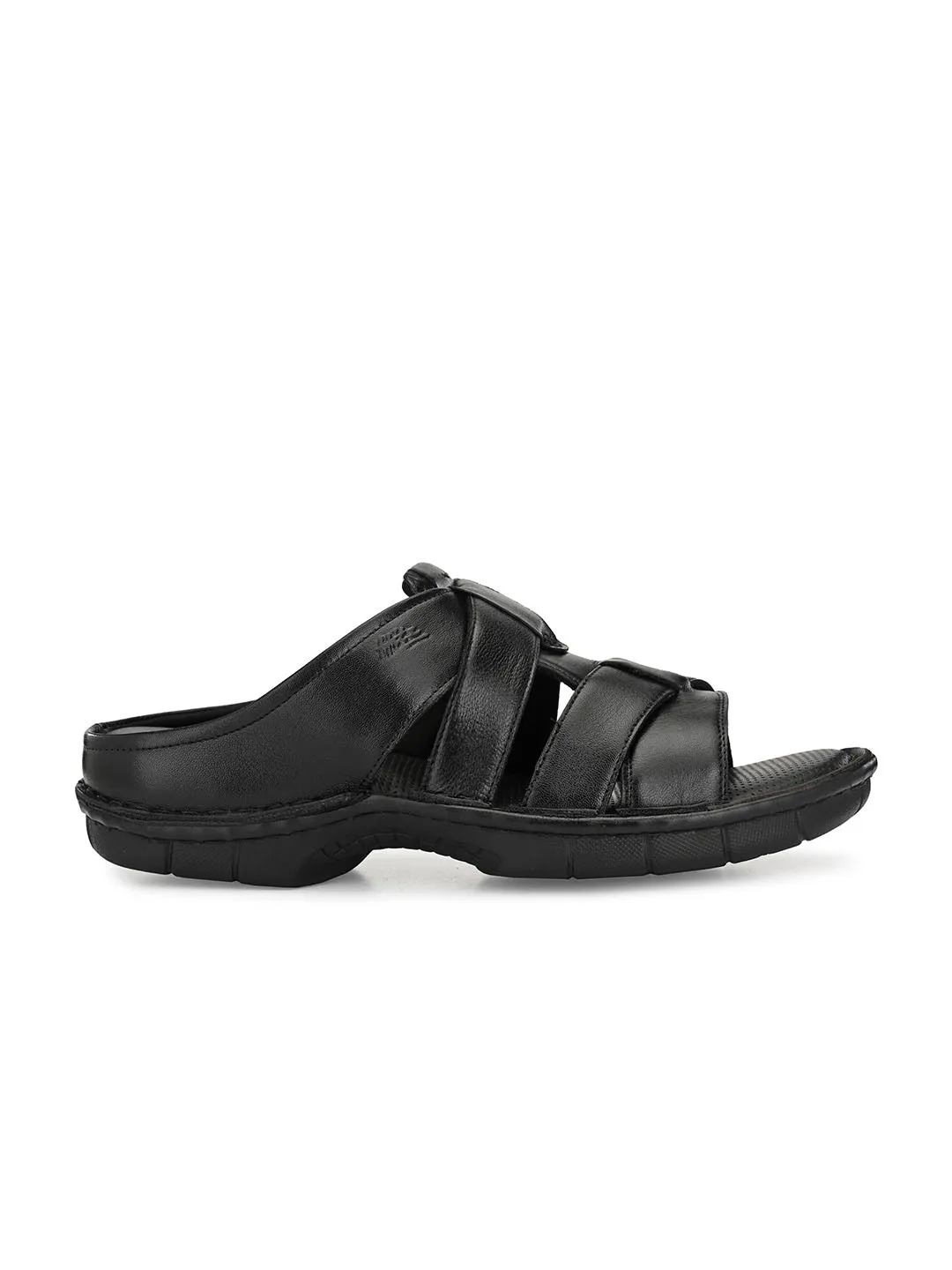HITZ9614 Men's Black Leather Casual Open Slipper