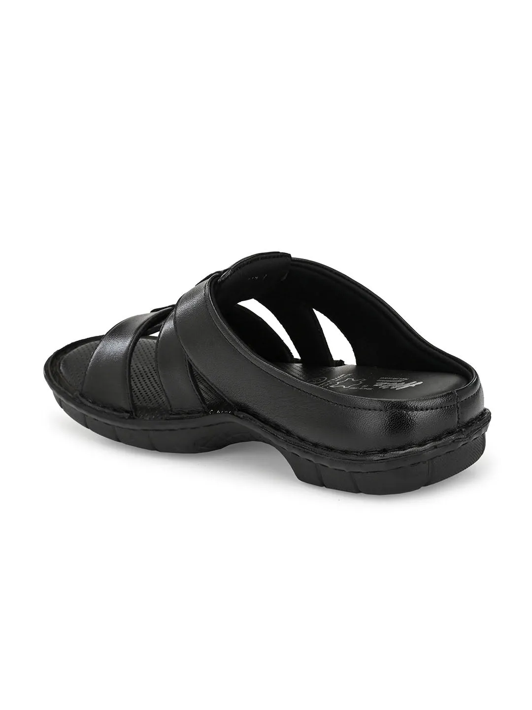 HITZ9614 Men's Black Leather Casual Open Slipper