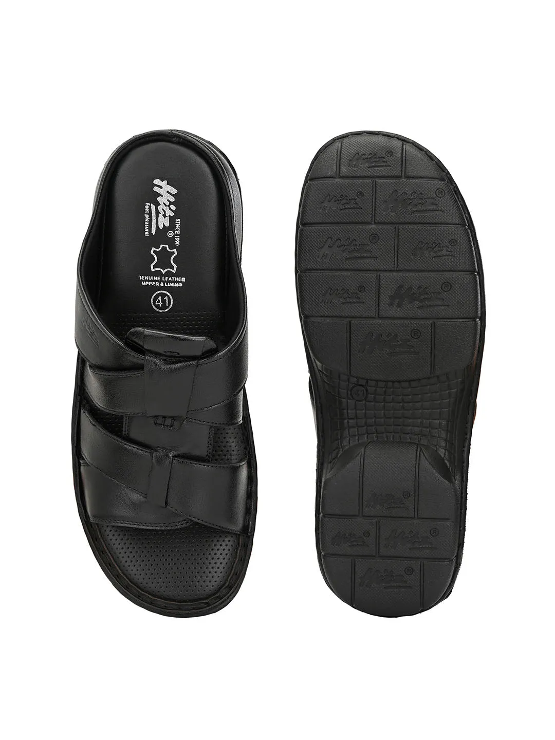 HITZ9614 Men's Black Leather Casual Open Slipper