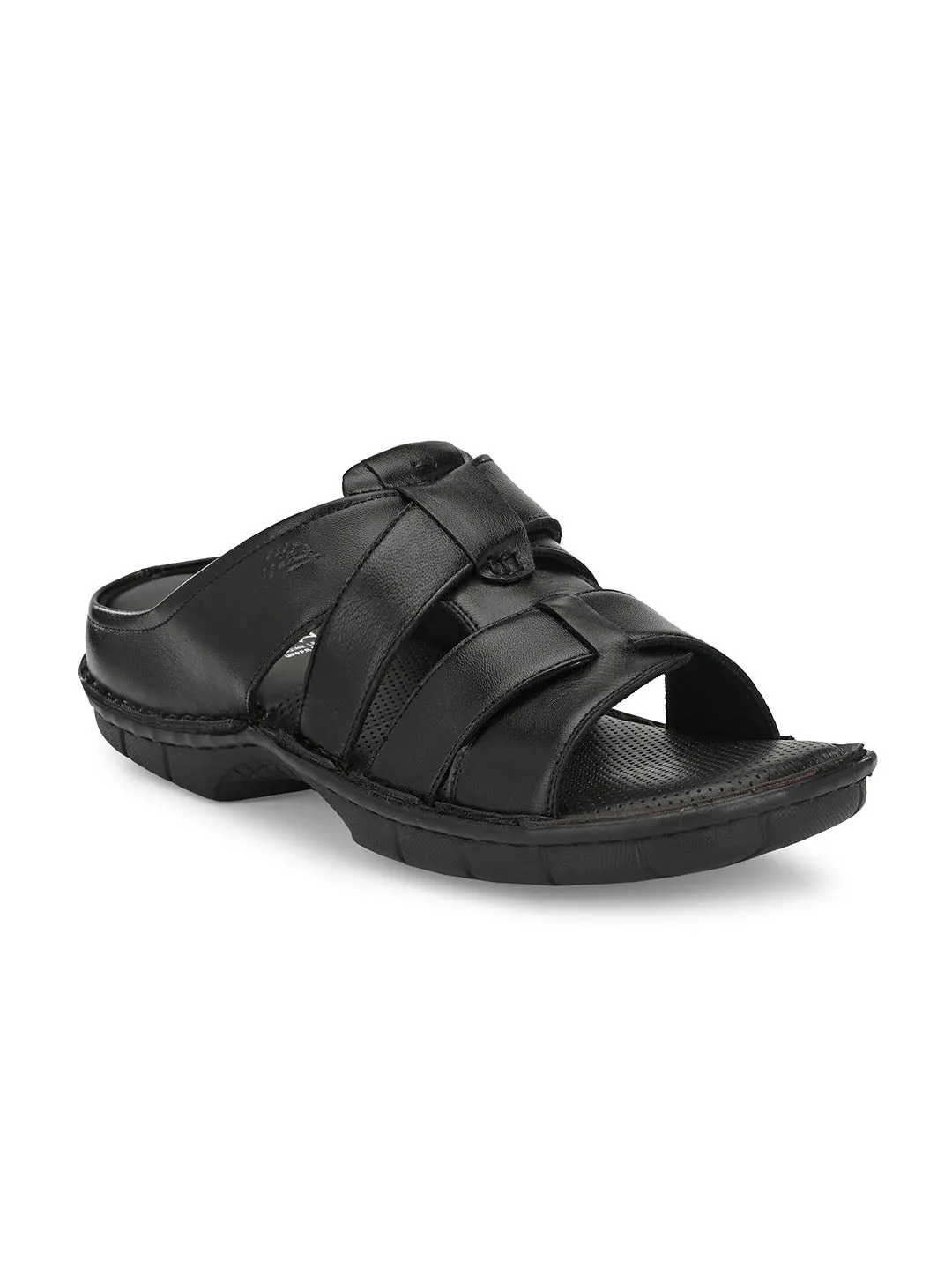 HITZ9614 Men's Black Leather Casual Open Slipper