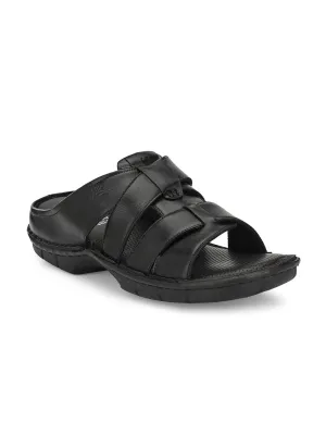 HITZ9614 Men's Black Leather Casual Open Slipper