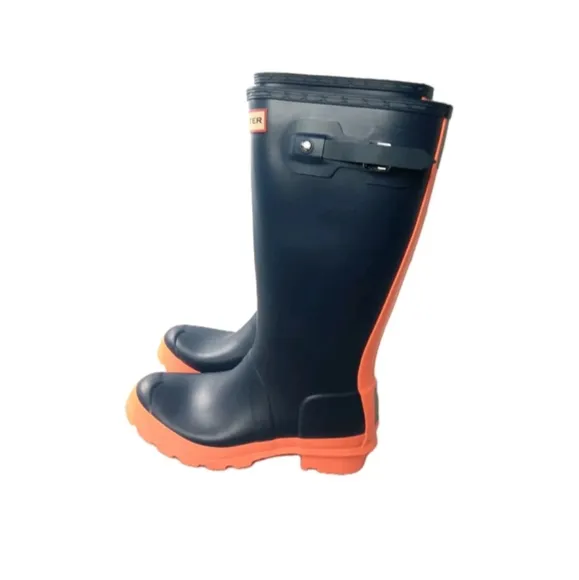 Hunter Original Kids Rain Boots Size US 5B / 6G Navy &amp; Orange