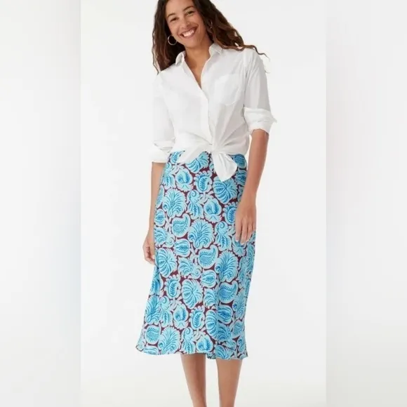 J.CREW MARCO PAISLEY PULL-ON SLIP SKIRT