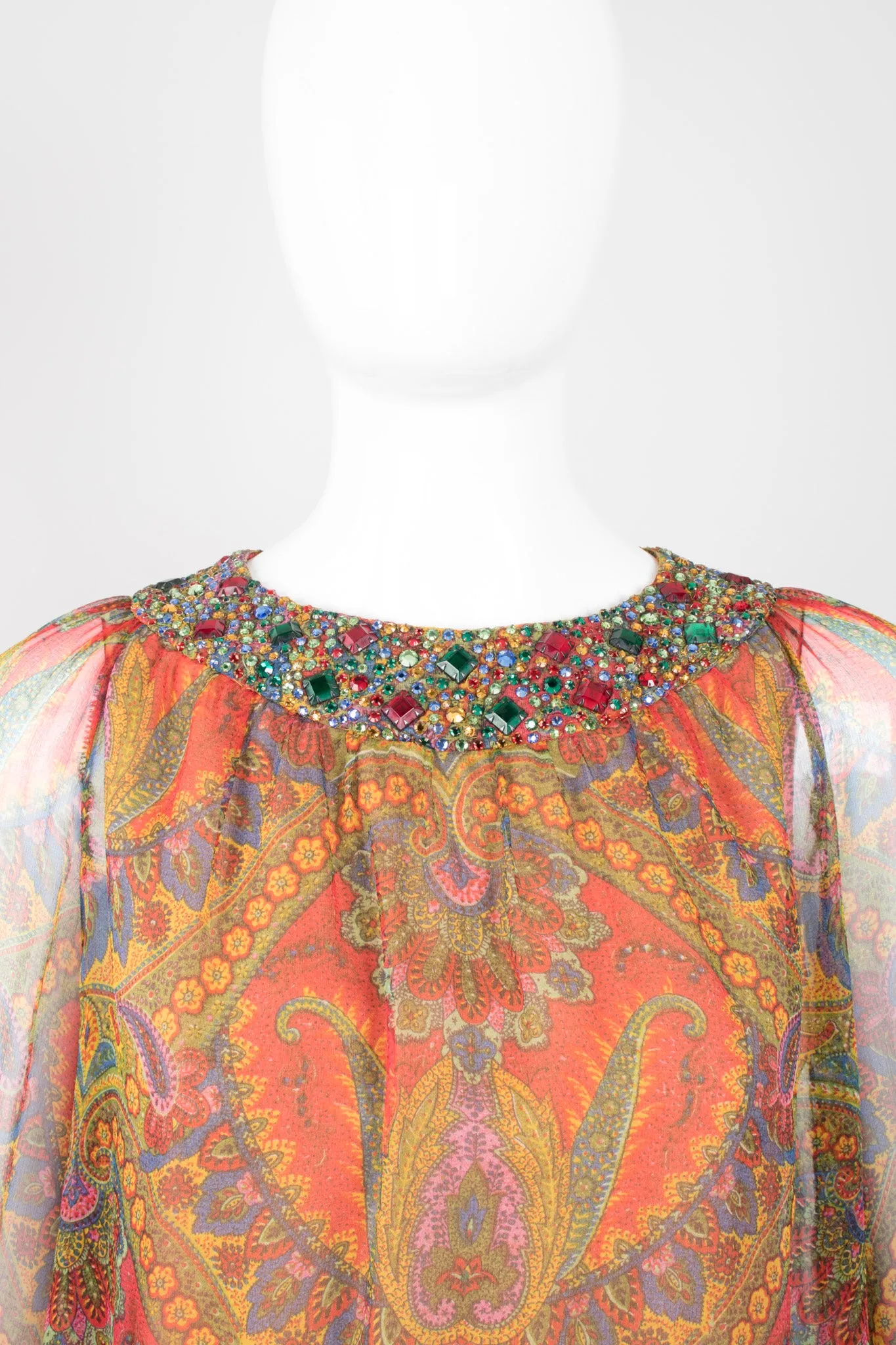 Jeweled Paisley Chiffon Dress