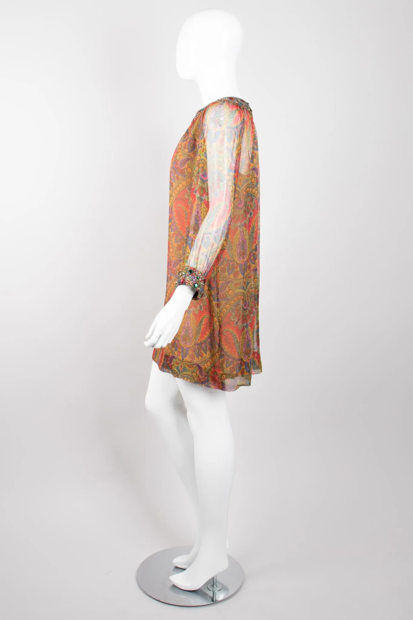 Jeweled Paisley Chiffon Dress