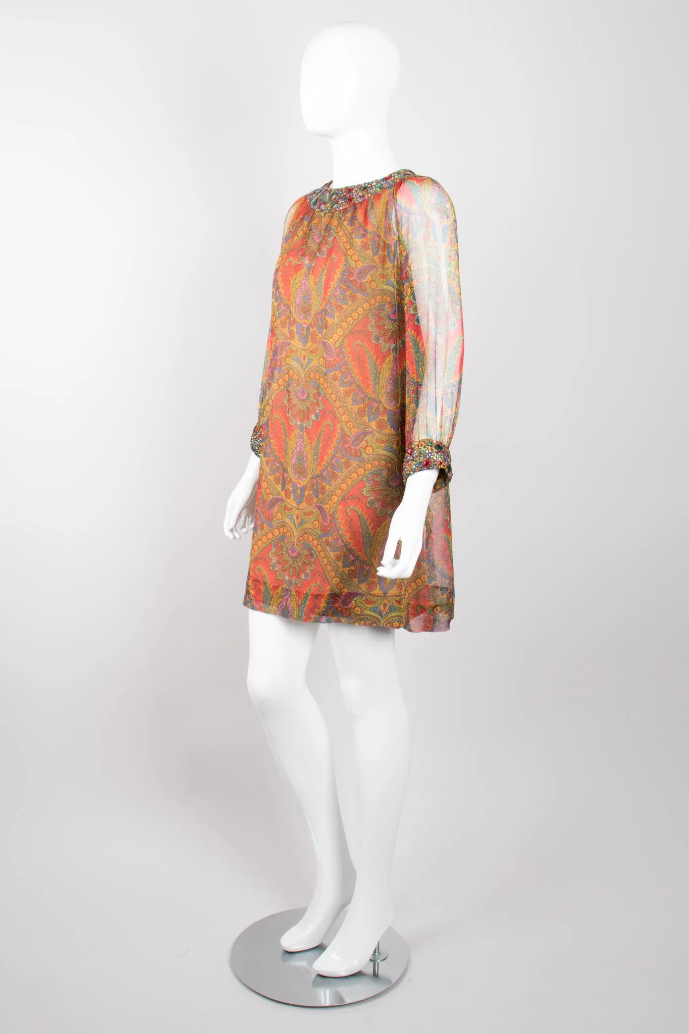 Jeweled Paisley Chiffon Dress