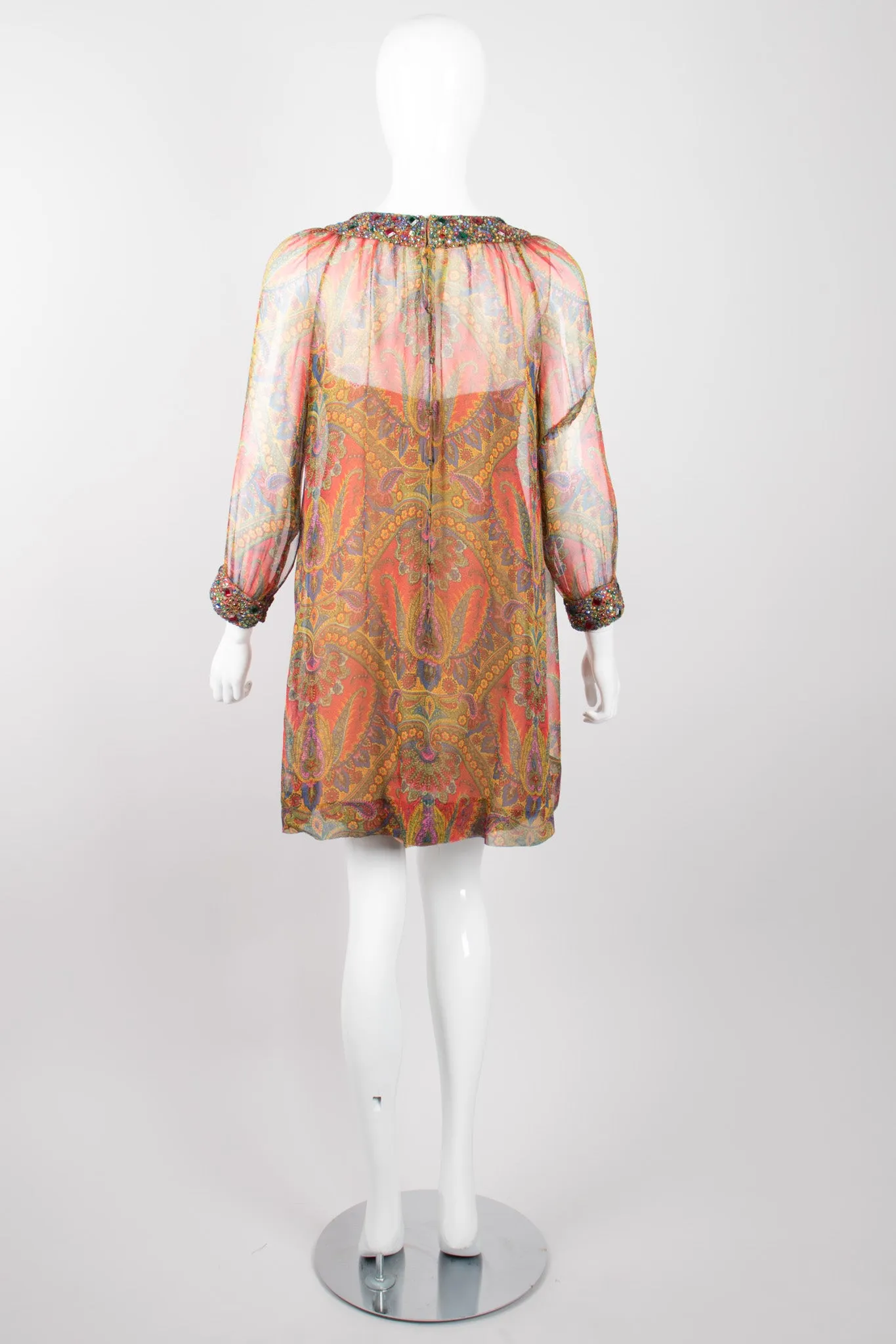 Jeweled Paisley Chiffon Dress