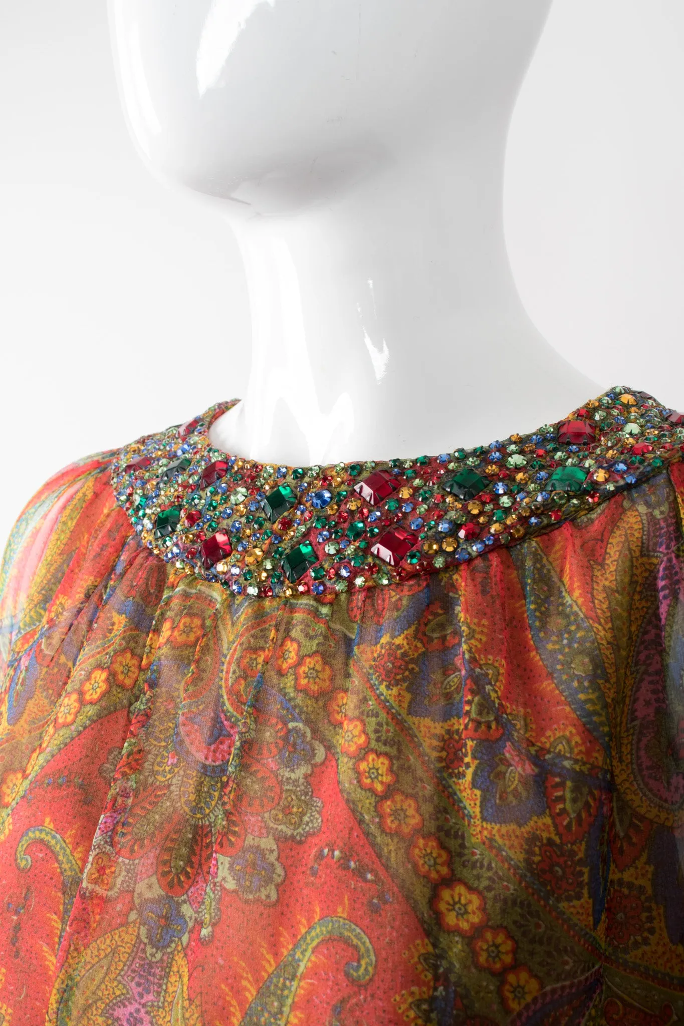 Jeweled Paisley Chiffon Dress