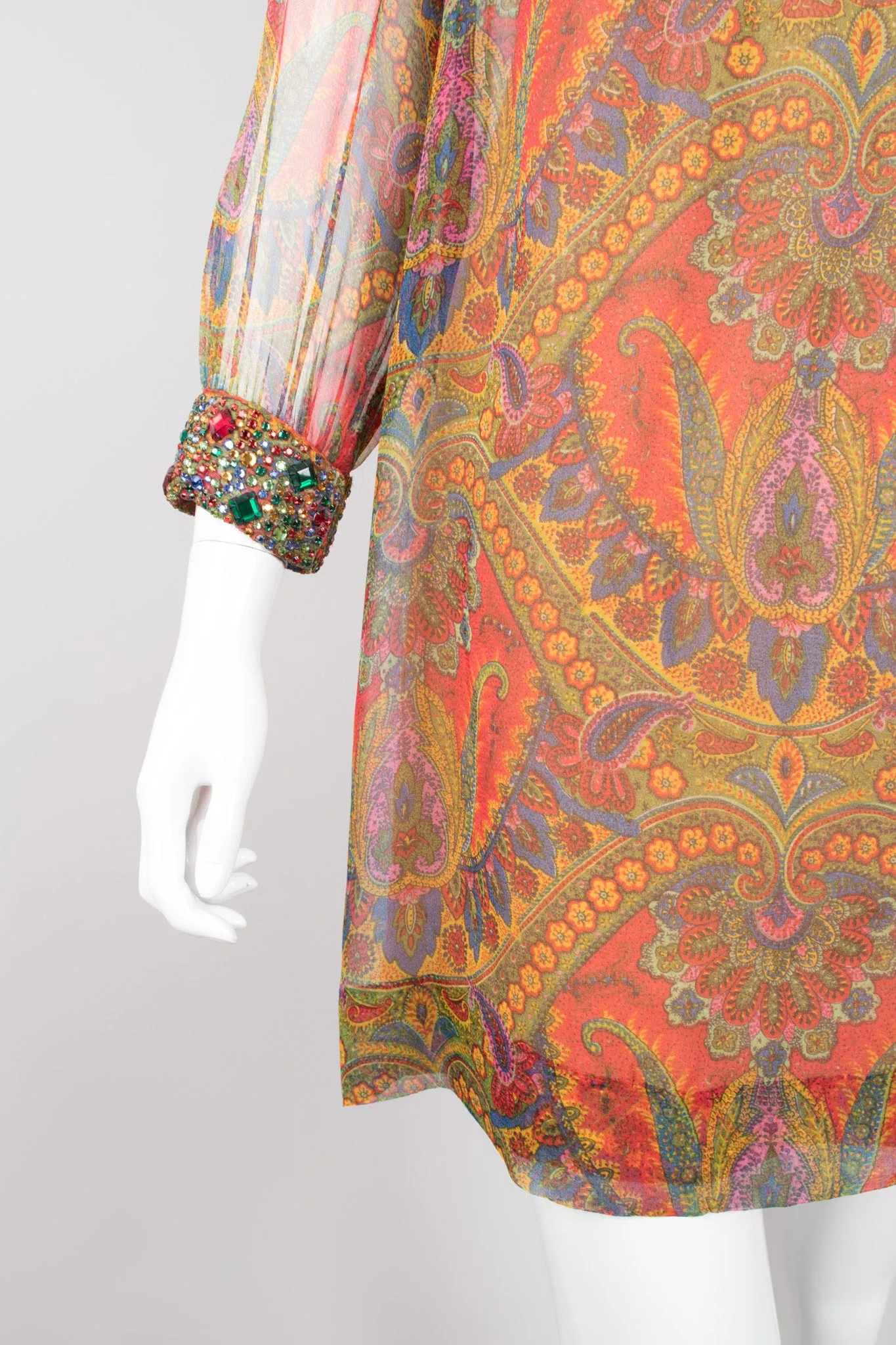 Jeweled Paisley Chiffon Dress