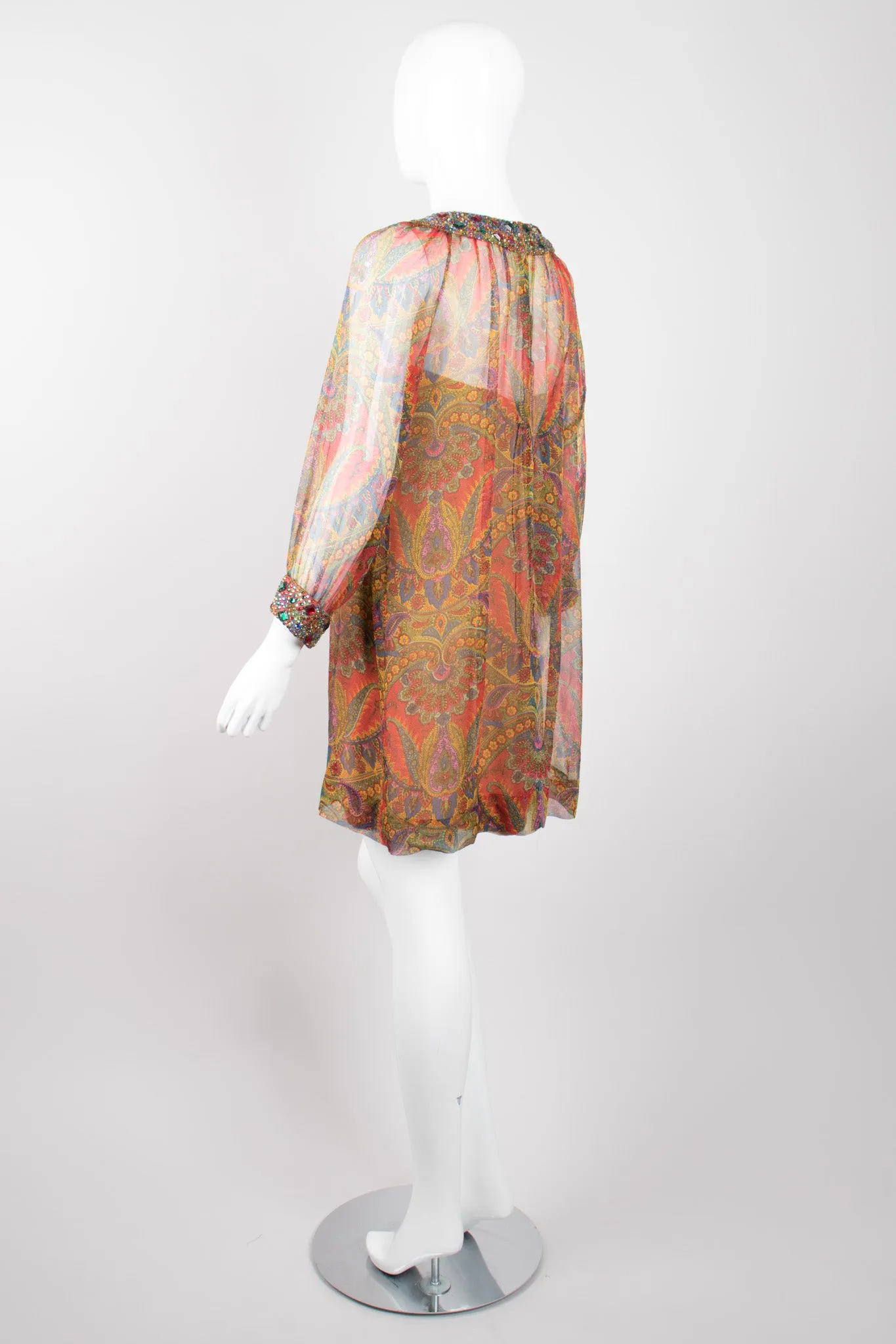 Jeweled Paisley Chiffon Dress