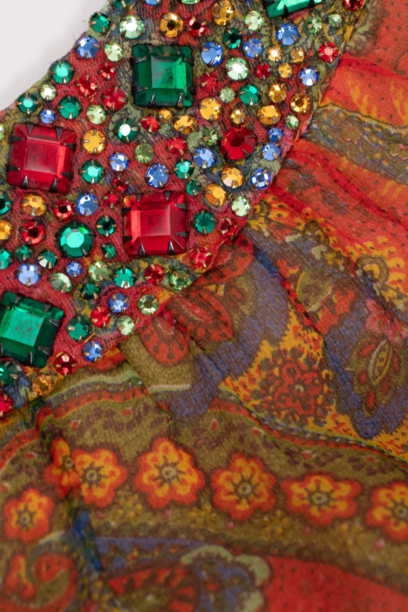 Jeweled Paisley Chiffon Dress