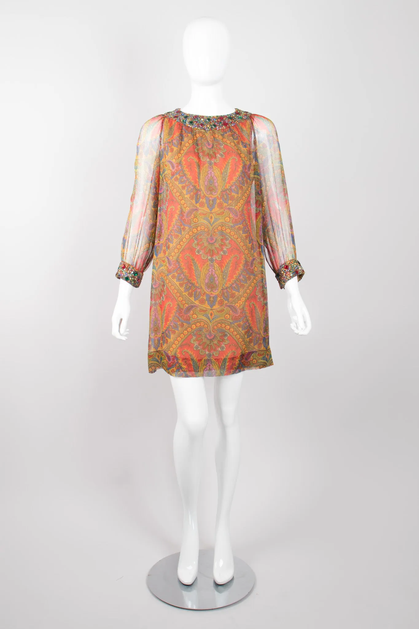 Jeweled Paisley Chiffon Dress