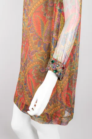 Jeweled Paisley Chiffon Dress