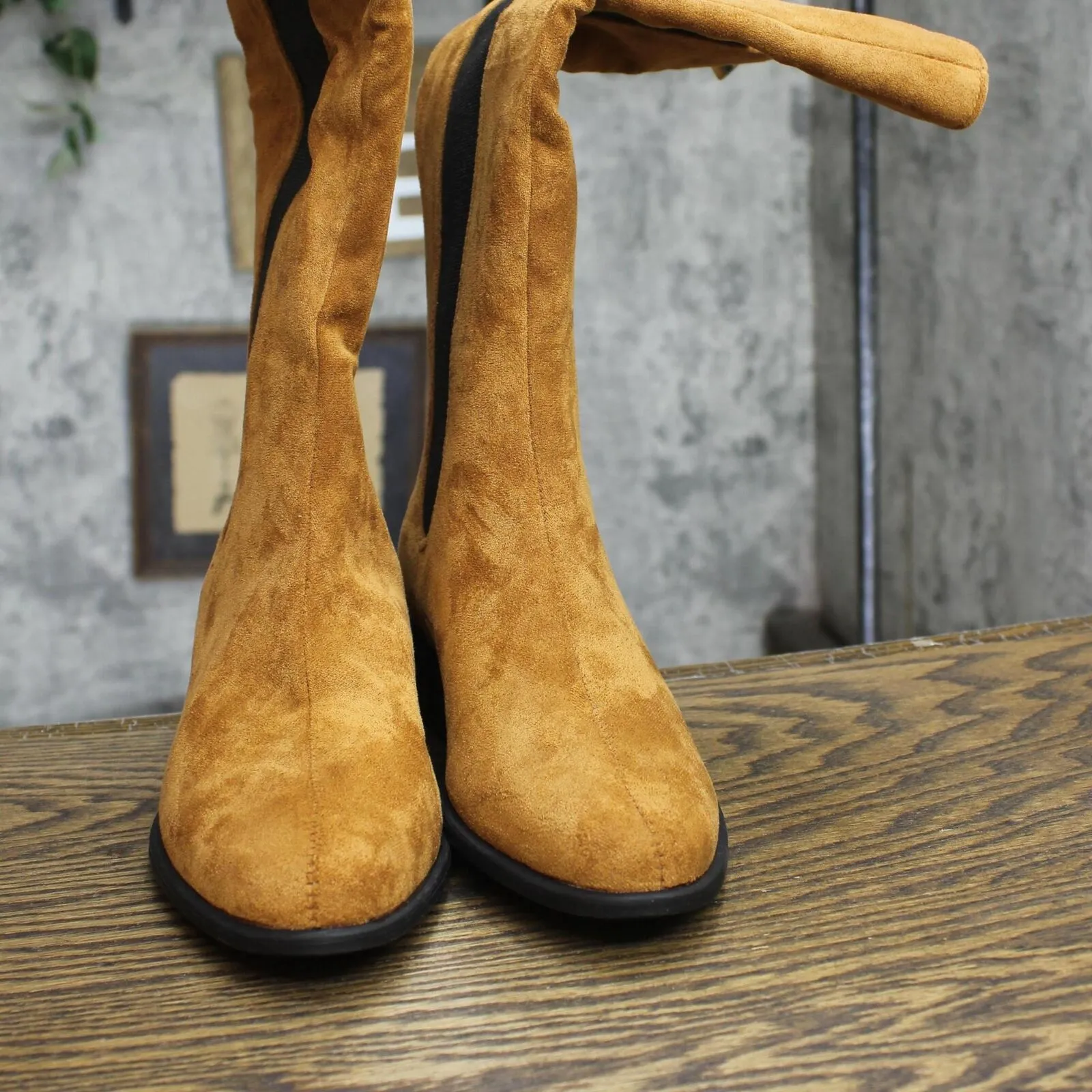 Journee Collection Celesst Comfort Foam Stacked Heel Knee High Boots Cognac 7M