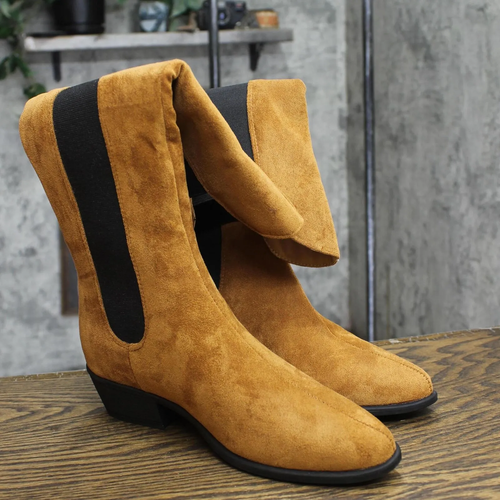 Journee Collection Celesst Comfort Foam Stacked Heel Knee High Boots Cognac 7M