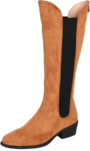 Journee Collection Celesst Comfort Foam Stacked Heel Knee High Boots Cognac 7M
