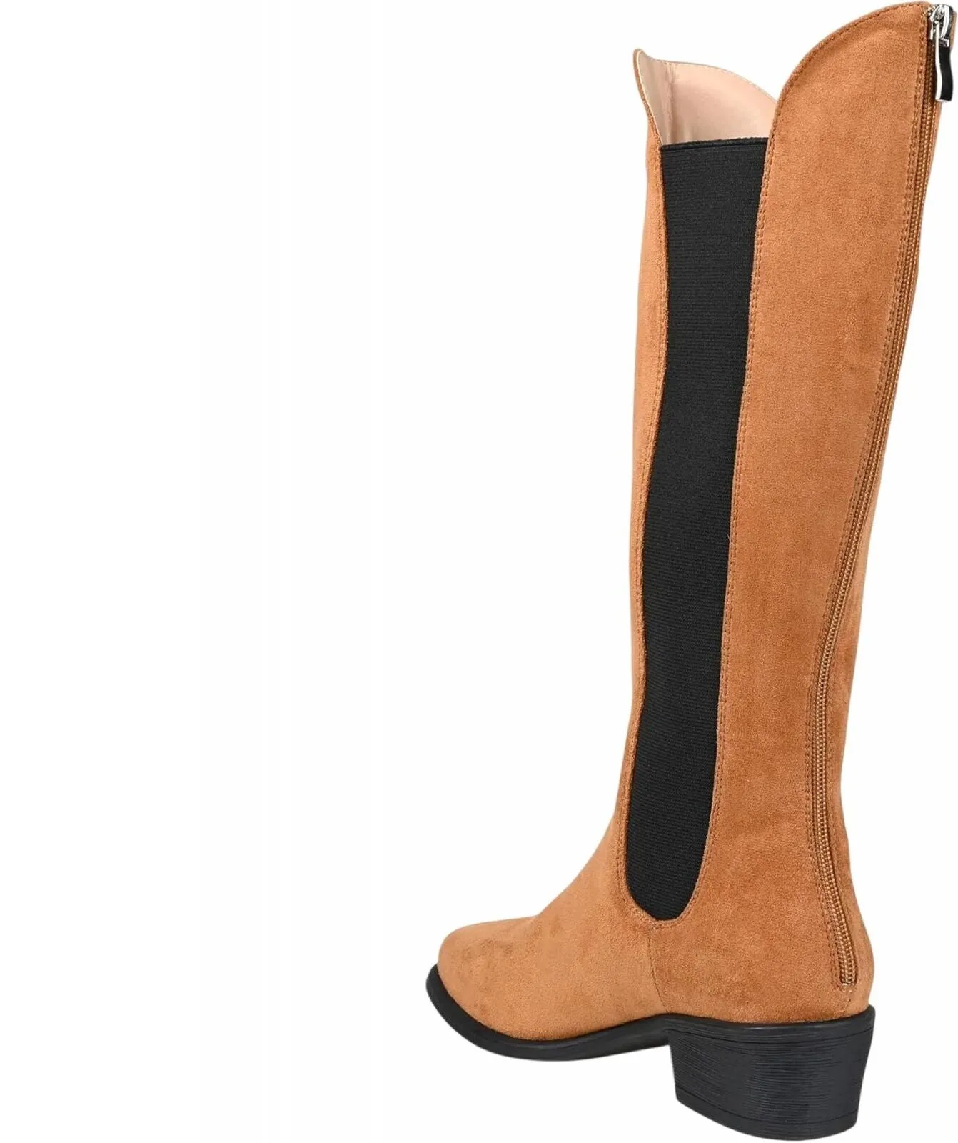 Journee Collection Celesst Comfort Foam Stacked Heel Knee High Boots Cognac 7M