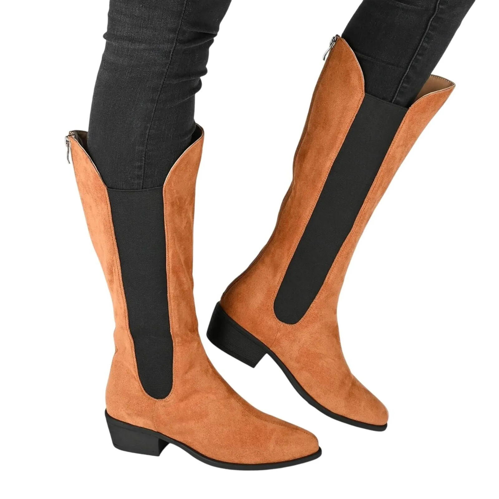 Journee Collection Celesst Comfort Foam Stacked Heel Knee High Boots Cognac 7M