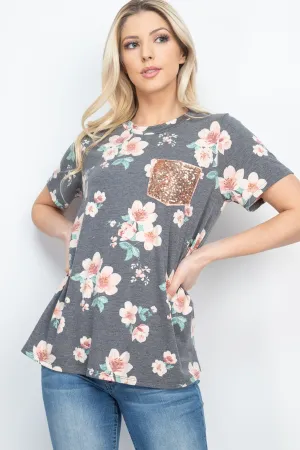 Lace Pocket Floral Print Top