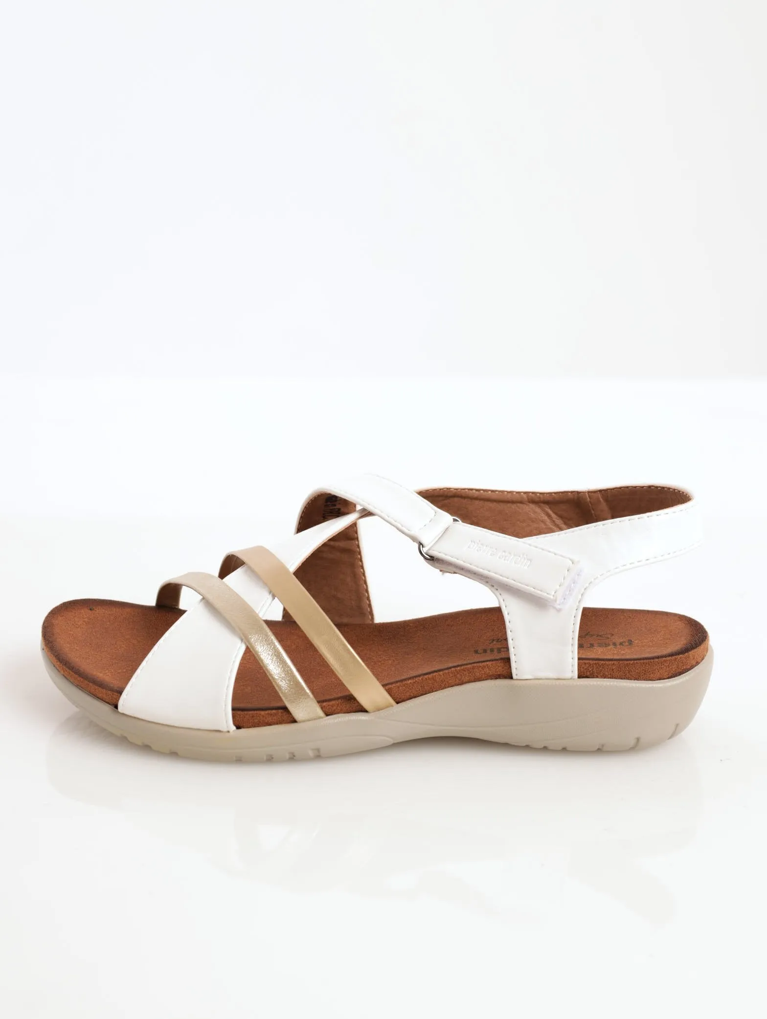 Ladies Asymmetrical Comfort Sandal - White Gold