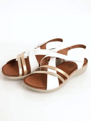 Ladies Asymmetrical Comfort Sandal - White Gold