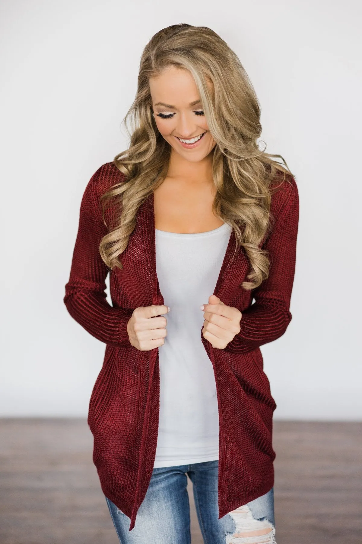 Lightweight Red Knit Cardigan