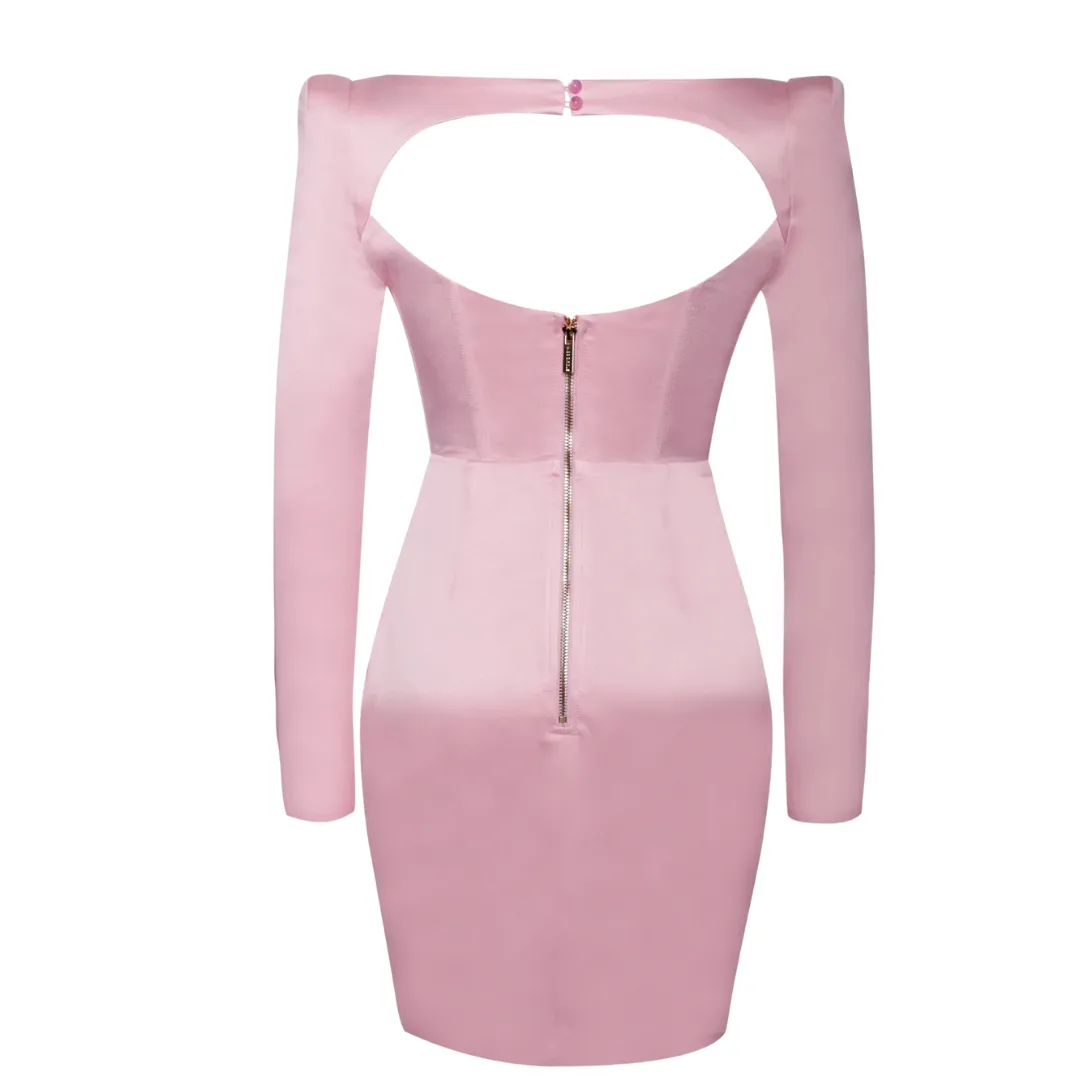 Lola Pink Satin Corset Dress With Crystal