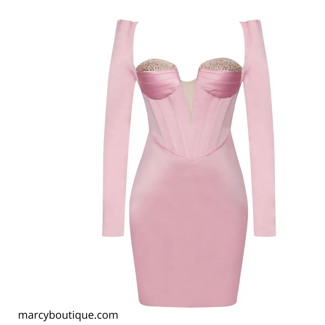 Lola Pink Satin Corset Dress With Crystal