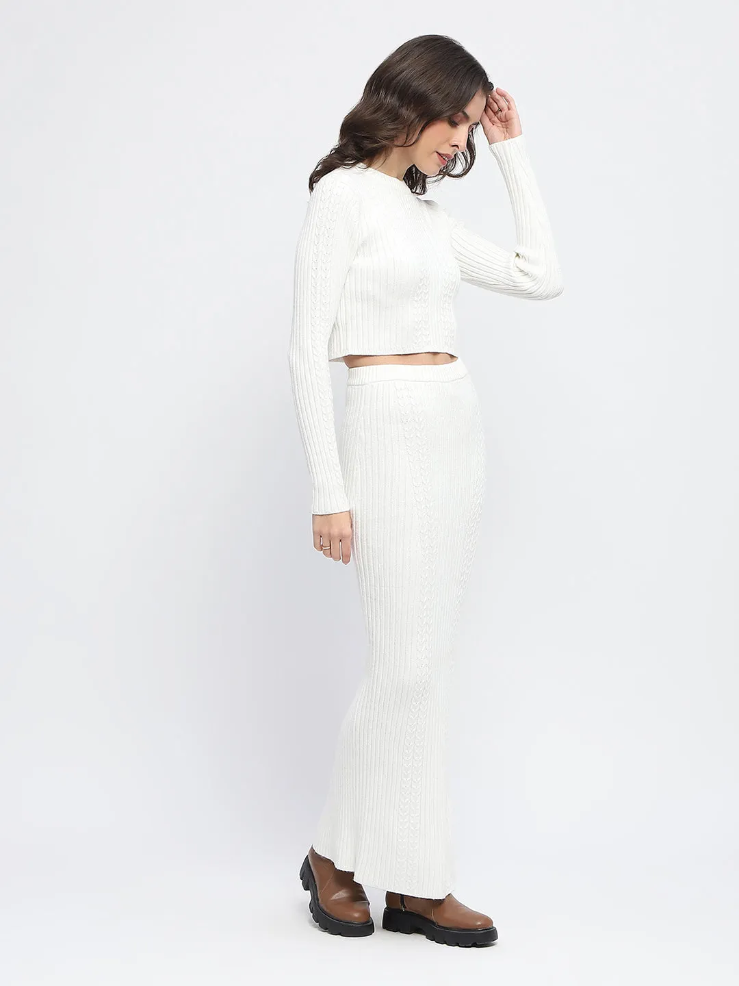 Madame Full Sleeve Top and Maxi Skirt Off White Co-ord Set