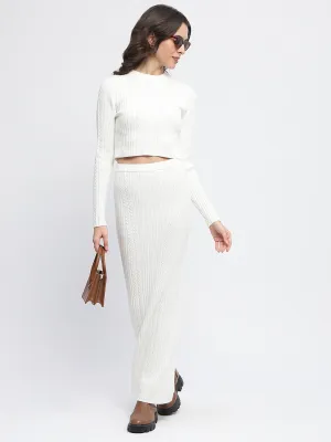 Madame Full Sleeve Top and Maxi Skirt Off White Co-ord Set