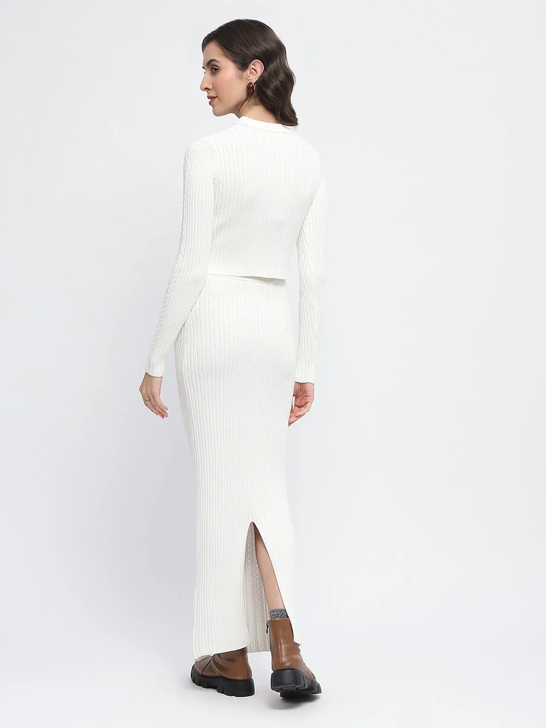 Madame Full Sleeve Top and Maxi Skirt Off White Co-ord Set
