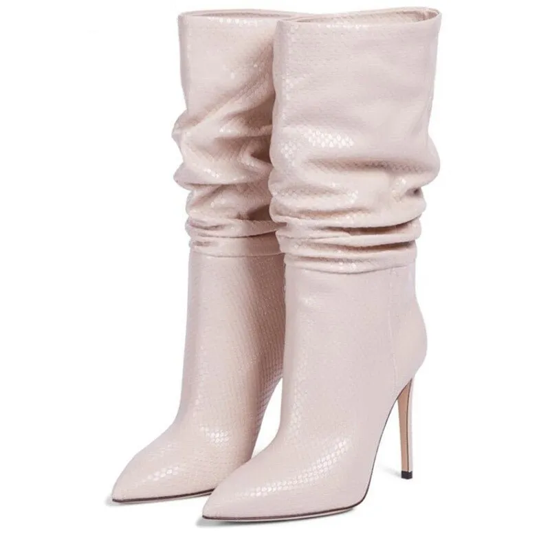 Mid Calf Boots Femme Pointed Toe High Heels Knight Boots