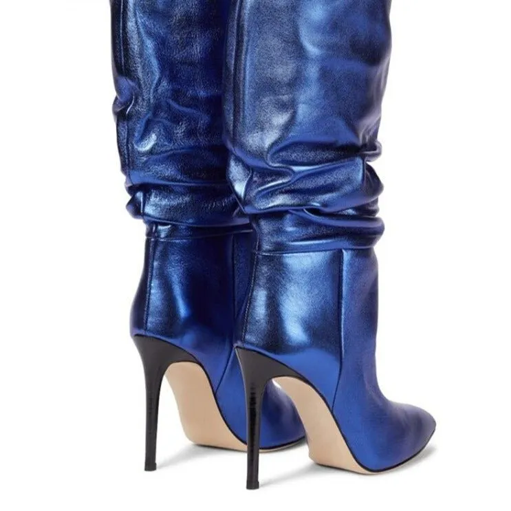 Mid Calf Boots Femme Pointed Toe High Heels Knight Boots