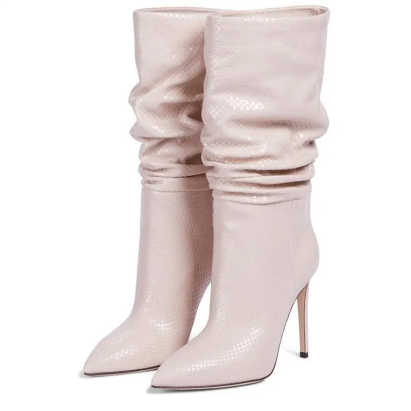 Mid Calf Boots Femme Pointed Toe High Heels Knight Boots