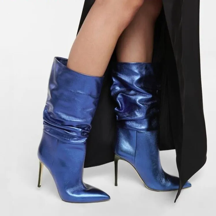 Mid Calf Boots Femme Pointed Toe High Heels Knight Boots
