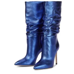 Mid Calf Boots Femme Pointed Toe High Heels Knight Boots