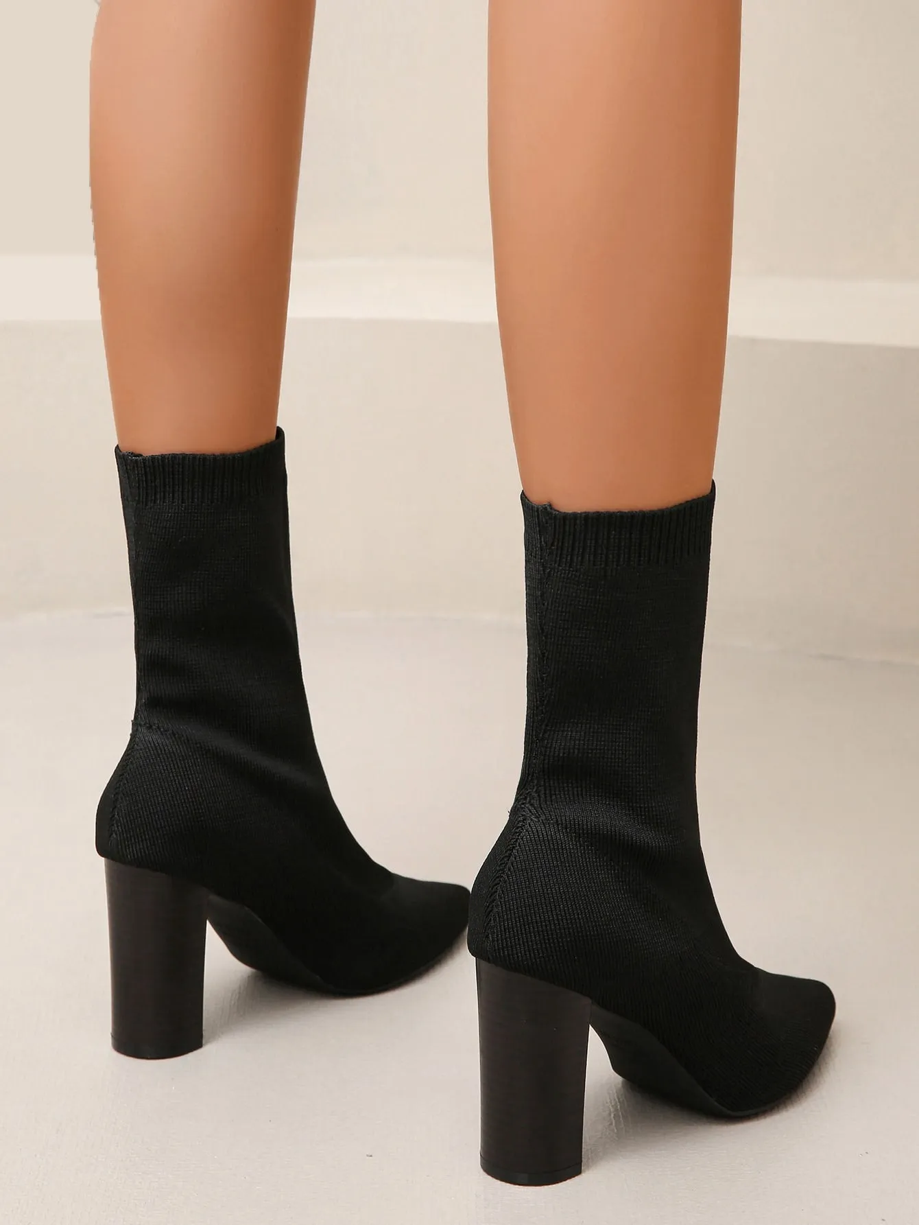 Minimalist Chunky Heeled Sock Boots- FD ⚡