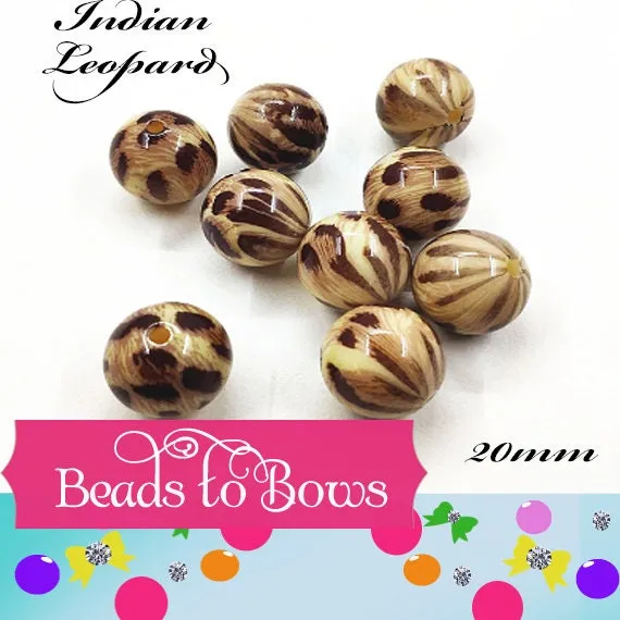 NEW 20mm Leopard Print Bubblegum Beads, Chunky Leopard Beads, Gumball Bead, Bubblegum Necklace Supply Beads, Chunky Bead Supply,