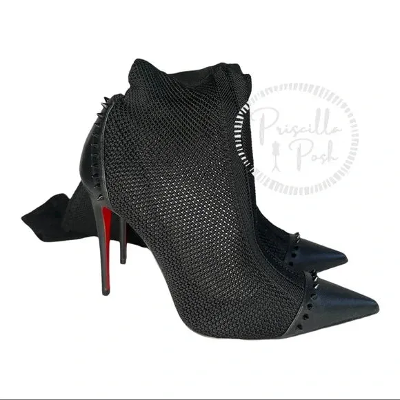 NEW Christian Louboutin Souricette 100 black studded knee high sock boots 38