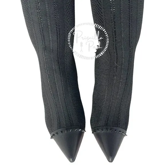 NEW Christian Louboutin Souricette 100 black studded knee high sock boots 38